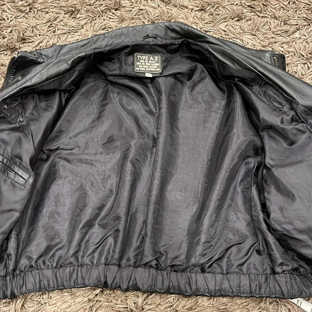 Vintage 90s Type A-2 Flight Leather Jacket 48 Deadstock Black San Diego